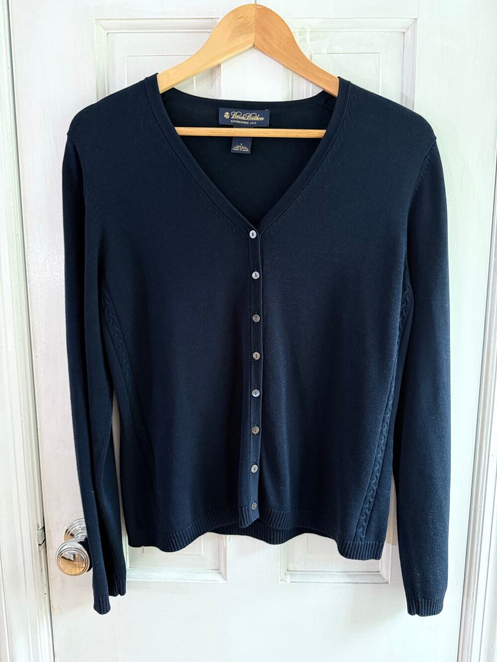 Brooks Brothers Silk Blend Knit Cardigan Sweater Womens Large Dark Navy Blue L